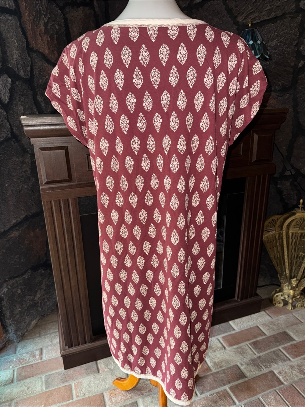 Garnet Hill Size XL Burgundy Cream organic cotton Nightgown sleepwear - Picture 5 of 10